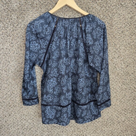Michael Kors Top‎ Womens XS Blue Paisley Print Oversized Peasant Blouse Neck Tie - Picture 7 of 7